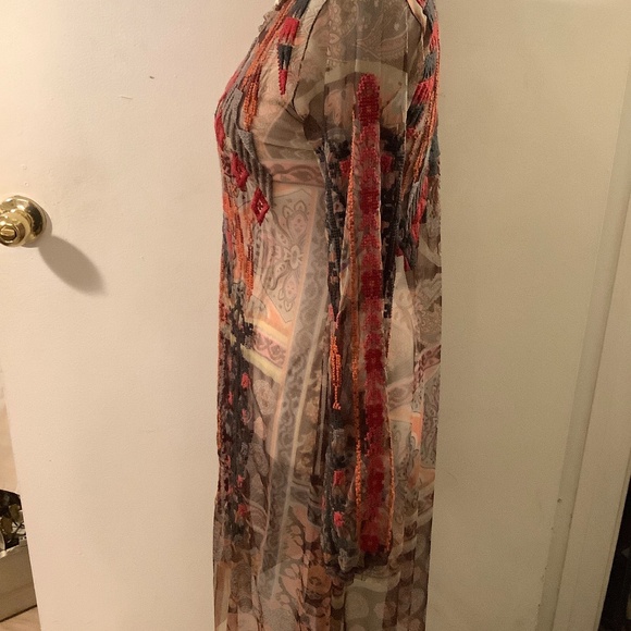 Biya Johnny Was-Boho chic, sheer, paisley & embroidered below knee dress , XXS - Picture 2 of 6